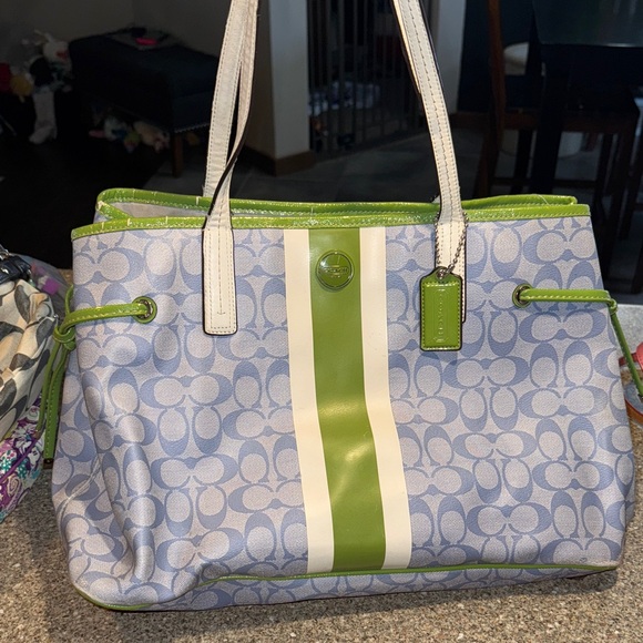 Y2k coach signature stripe pvc large carryall rare color - Picture 1 of 7